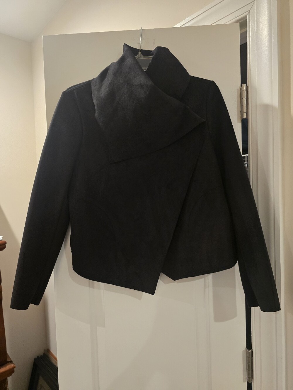 Anne Klein Black Faux Suede Draped Moto Jacket S